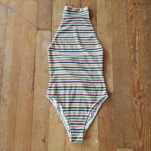 Rainbow striped mock neck bodysuit XS